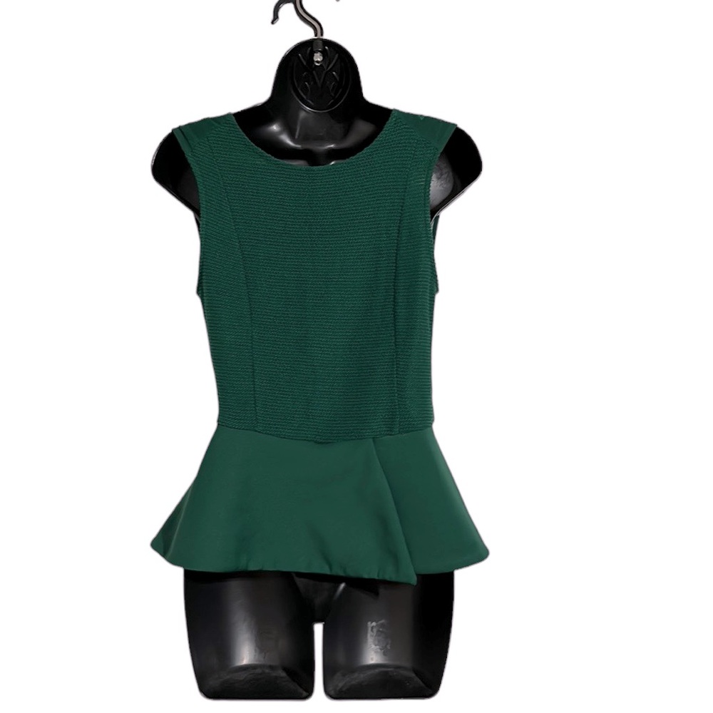 Zara Woman Green Mixed Media Sleeveless Peplum Blouse Sz XS